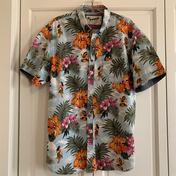 Happy Bay Men's Funny Hawaiian Beach Shirt - Hula Dance Guitar Print, XXL White
